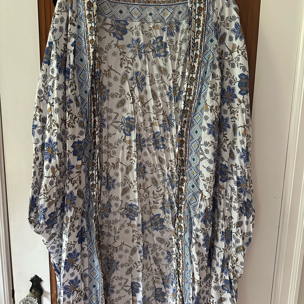 Tolani Blue and Orange Printed Boho Blouse